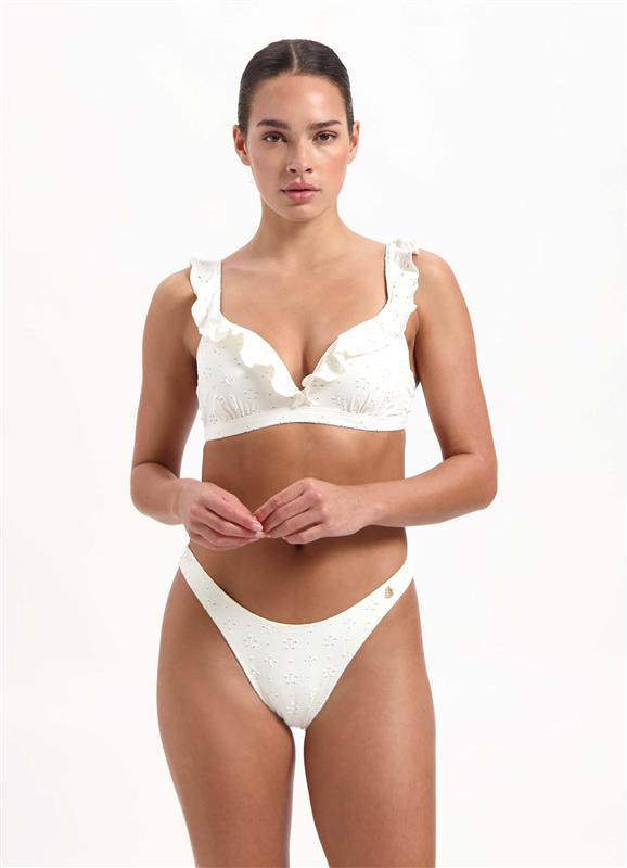 White Embroidery Ruffle Bikini-Top 