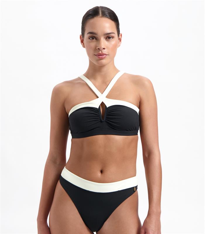 Vanilla and Black plunge bikini top 