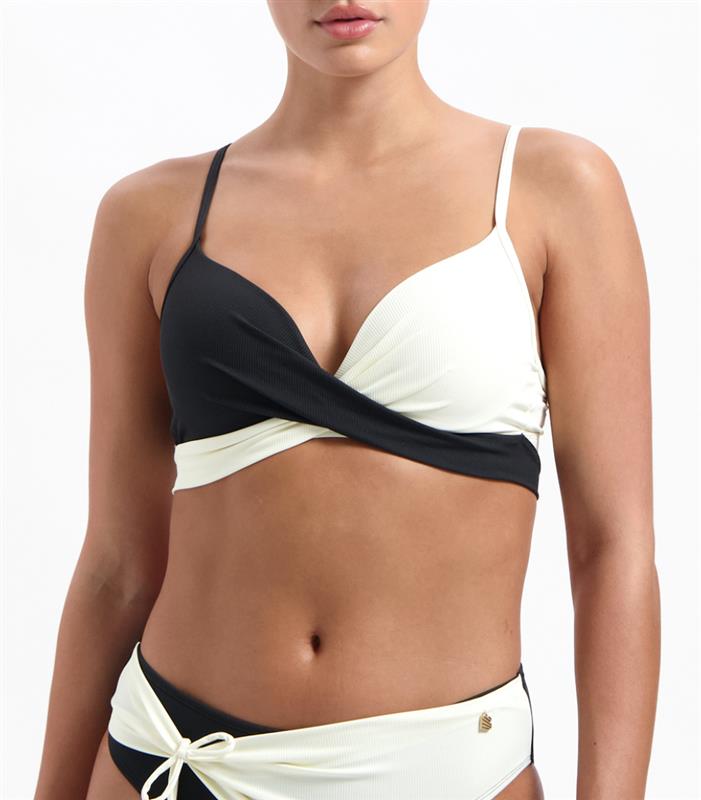 Vanilla and Black twist bikini top 