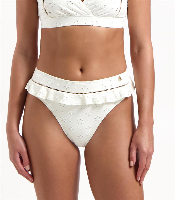 White Embroidery high waist bikini bottom 