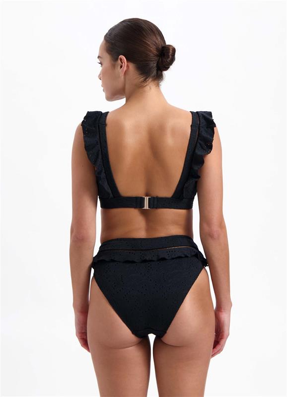 Black Embroidery High-Waist Bikini-Hose 