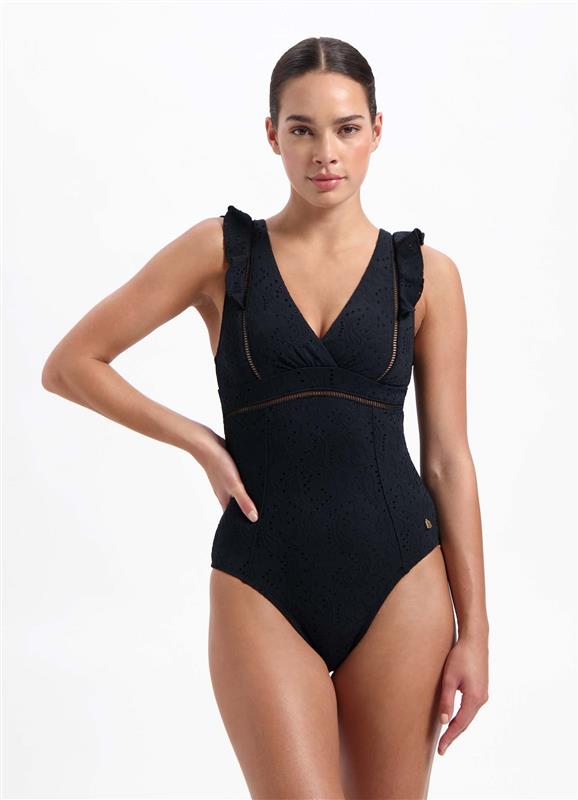 Black Embroidery ruches swimsuit 