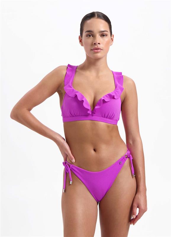 Purple Flash ruffle bikini top 